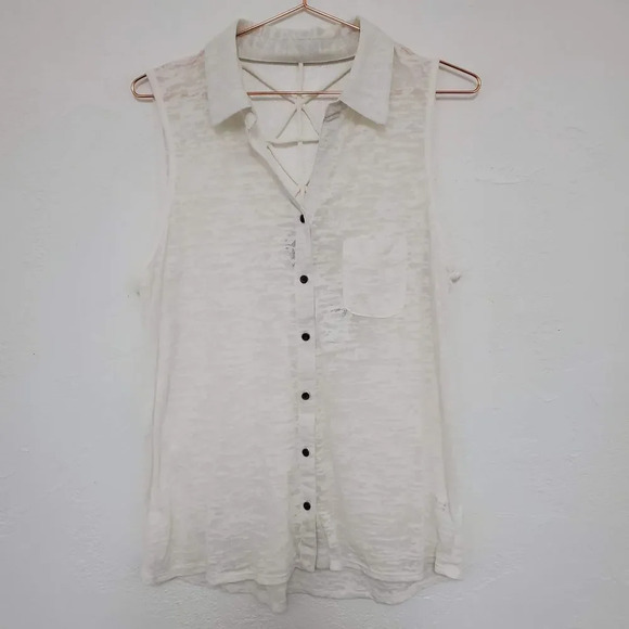 VANITY | White Burnout Collared Lattice Tank - Picture 7 of 10